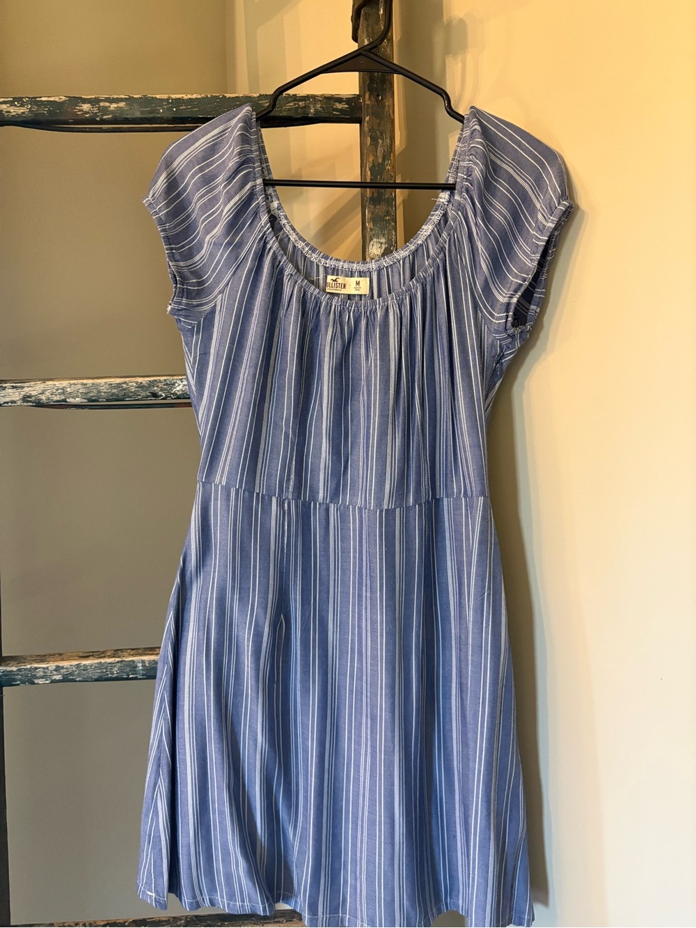 Hollister Blue and White Striped Scoop-Neck Mini Dress